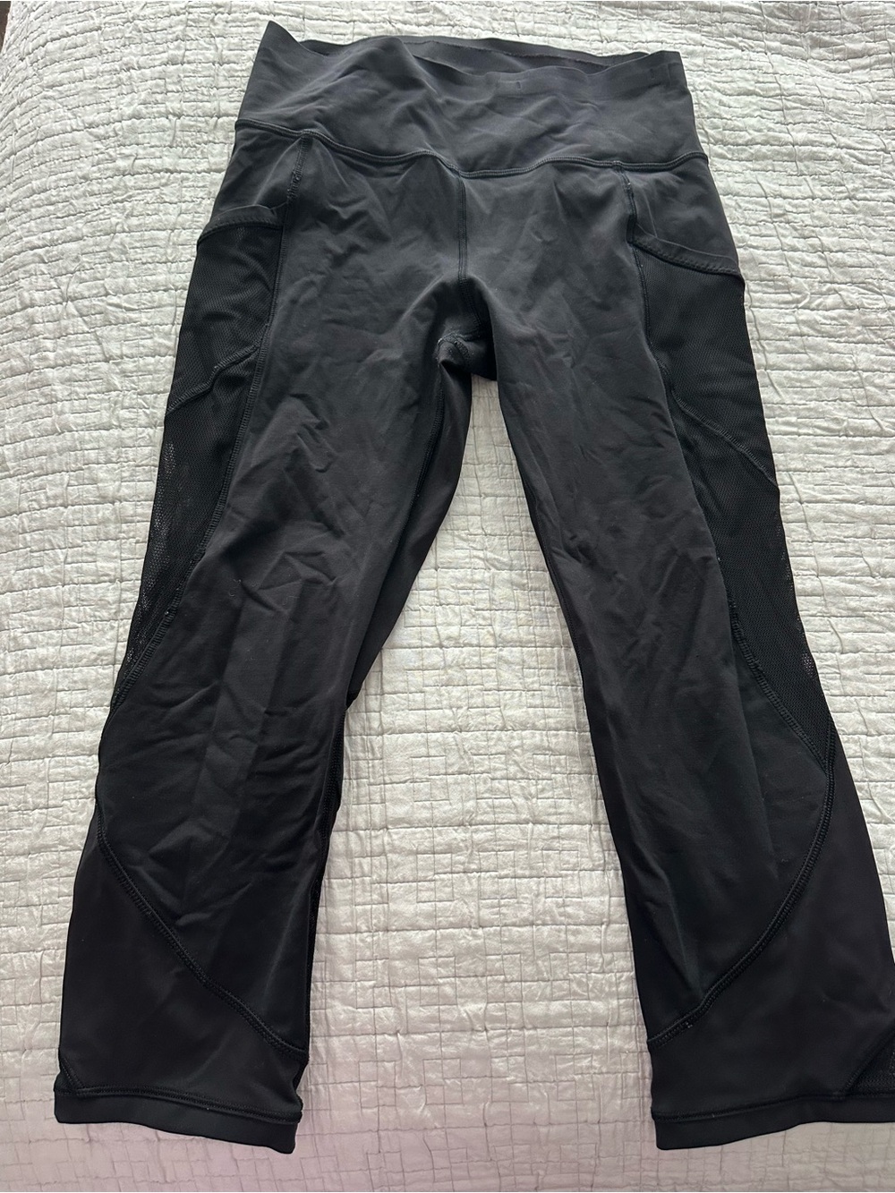 lululemon athletica Black High-Rise Capri Leggings with Mesh Panels